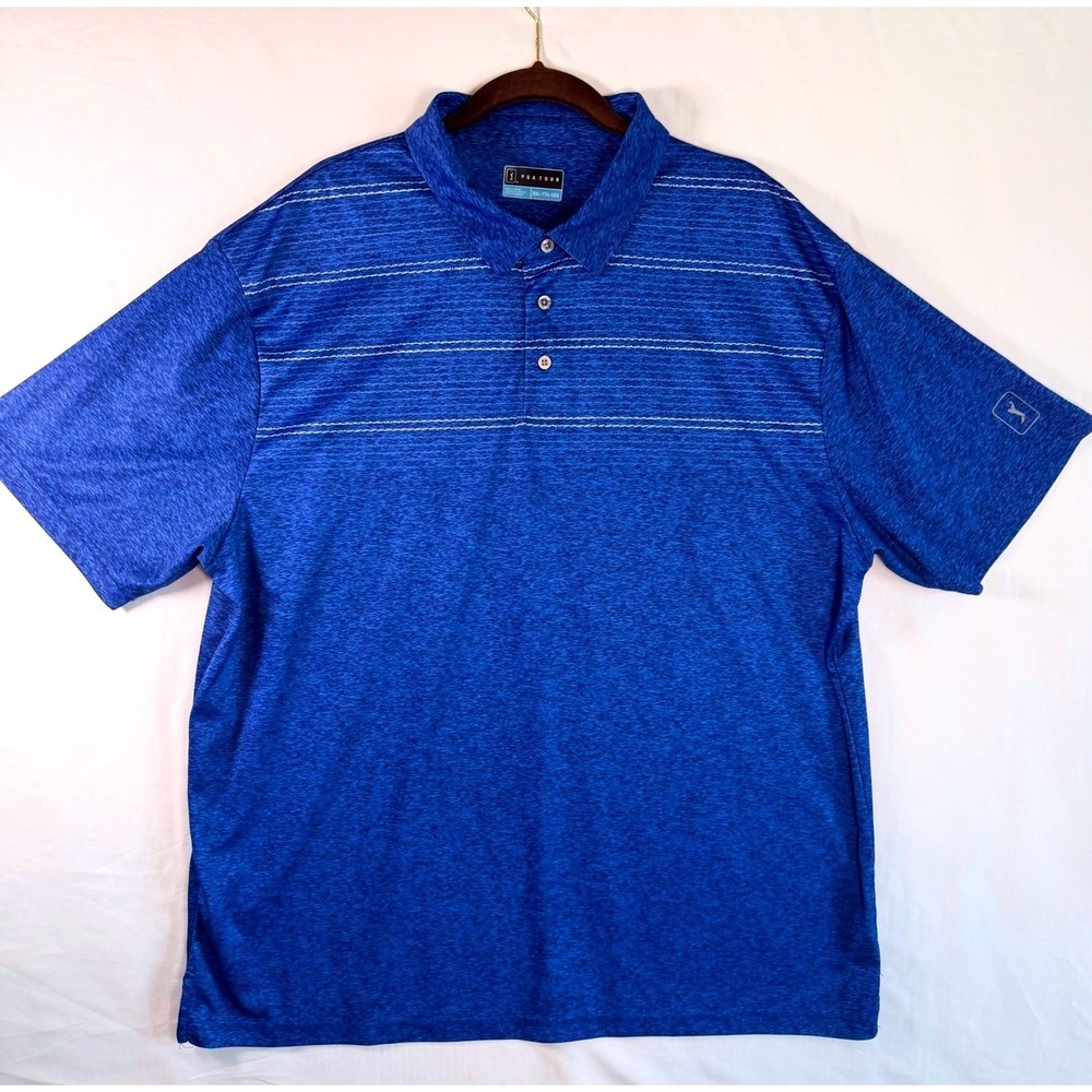PGA Tour Mens XXL Blue Space Dye Short Sleeve Golf Polo Shirt Performance Top